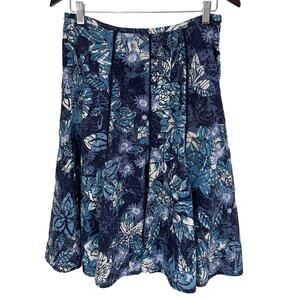 CHICO'S Skirt Size 0 or US 4 Blue 100% Cotton Floral Peasant Pleated Embroidery